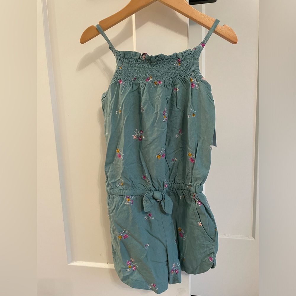 NWT Cat & Jack Girls Aqua Floral Romper XS